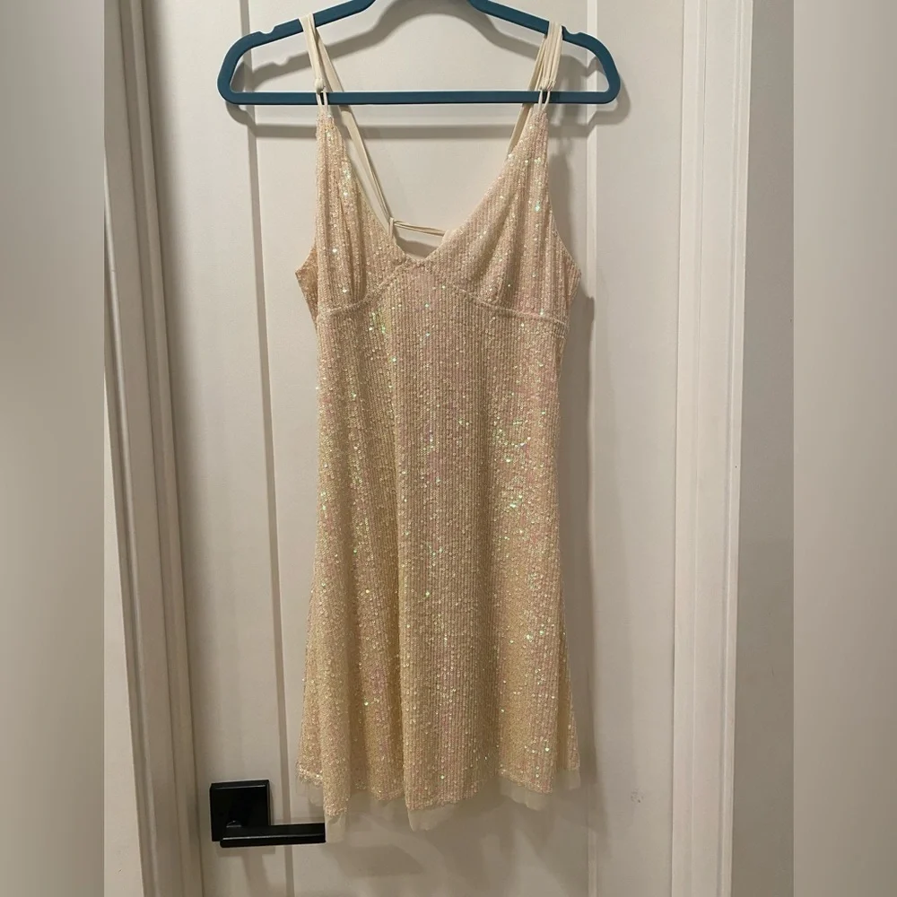 Free People Gold Rush Mini Dress in Icicle Pearl Combo. Perfect for Coachella